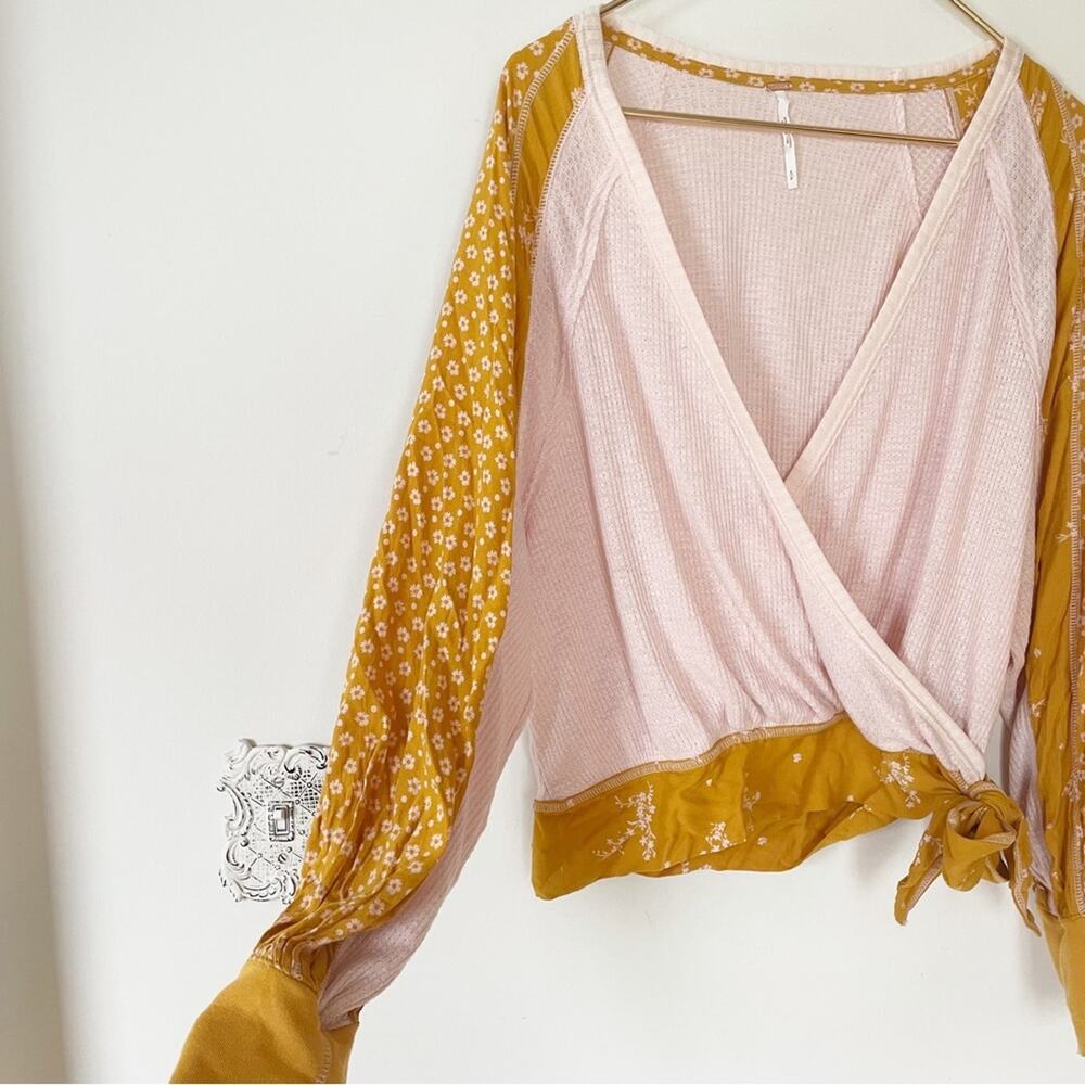 Free People Auxton Floral Thermal Wrap Top  in Light Pink and Mustard S - Picture 5 of 10